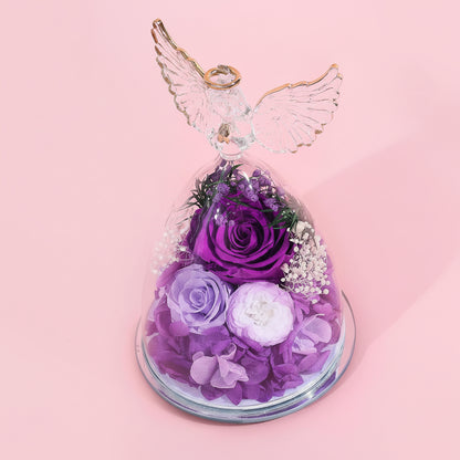Wieczna Róża Szklanej Kulisie Aniołem Prezent Walentynki Rocznicę