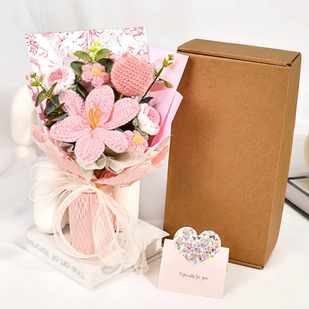 Bukiet Kwiatów Szydełkowych Dekoracyjny Prezentowy