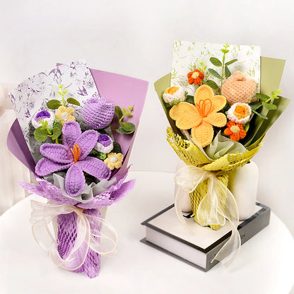 Bukiet Kwiatów Szydełkowych Dekoracyjny Prezentowy