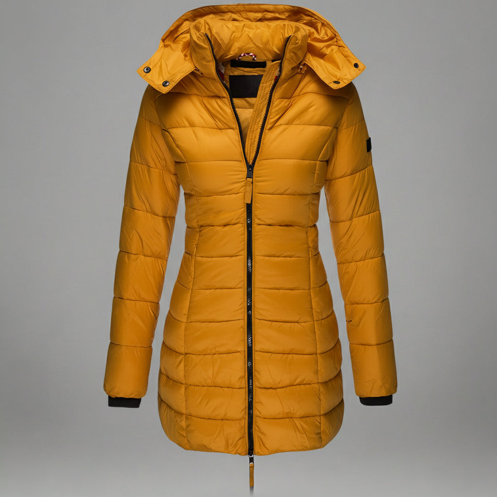 Damska Puffer Kurtka Lekka Długa Ocieplana