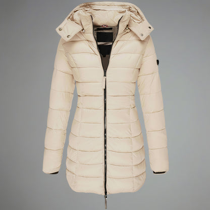 Damska Puffer Kurtka Lekka Długa Ocieplana