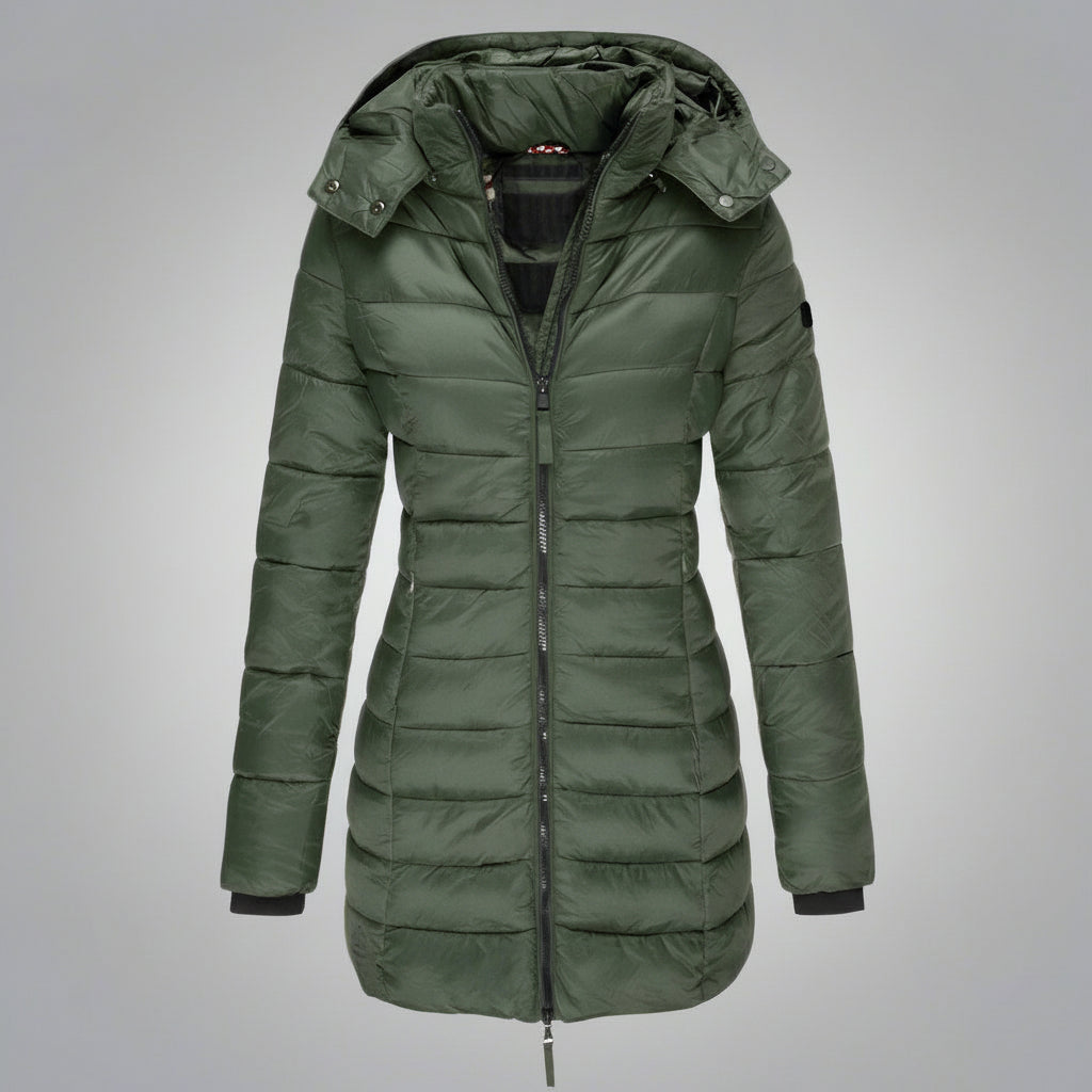 Damska Puffer Kurtka Lekka Długa Ocieplana
