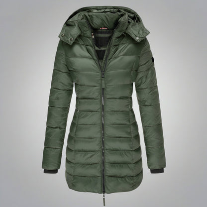 Damska Puffer Kurtka Lekka Długa Ocieplana