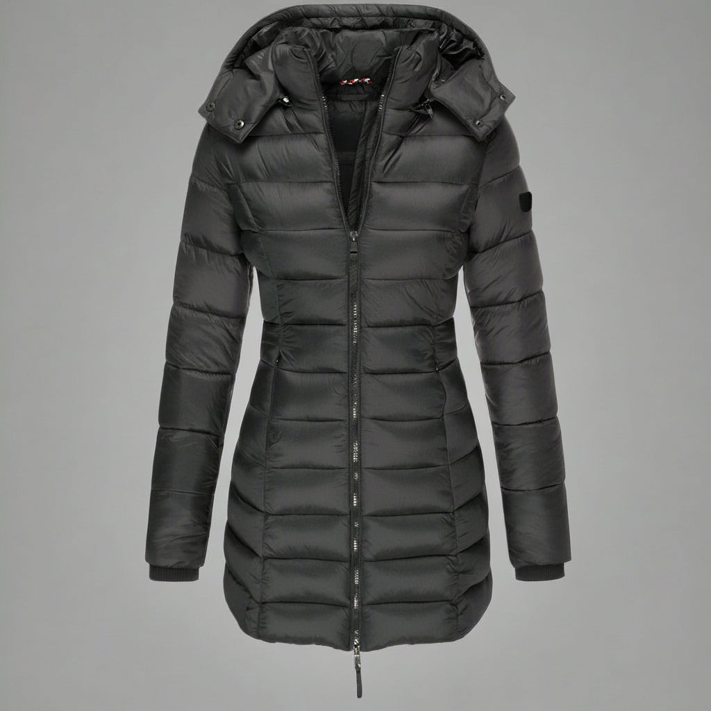 Damska Puffer Kurtka Lekka Długa Ocieplana