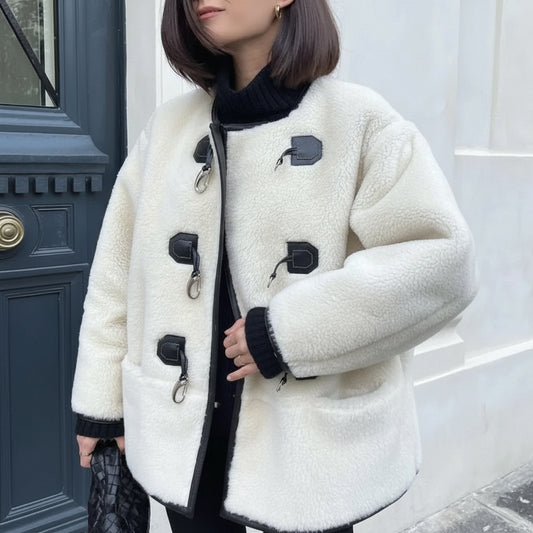 Płaszcz Damski Zimowy Krótki Guziki Styl Miejski