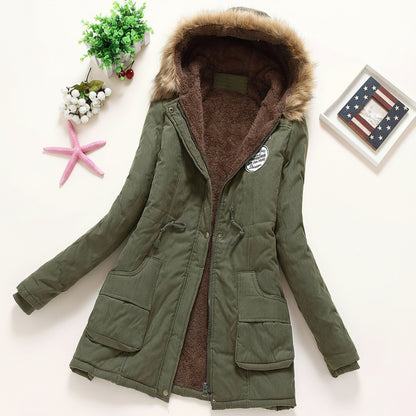 Damska Kurtka Puchowa Kapturem Długi Rękaw Zimowa