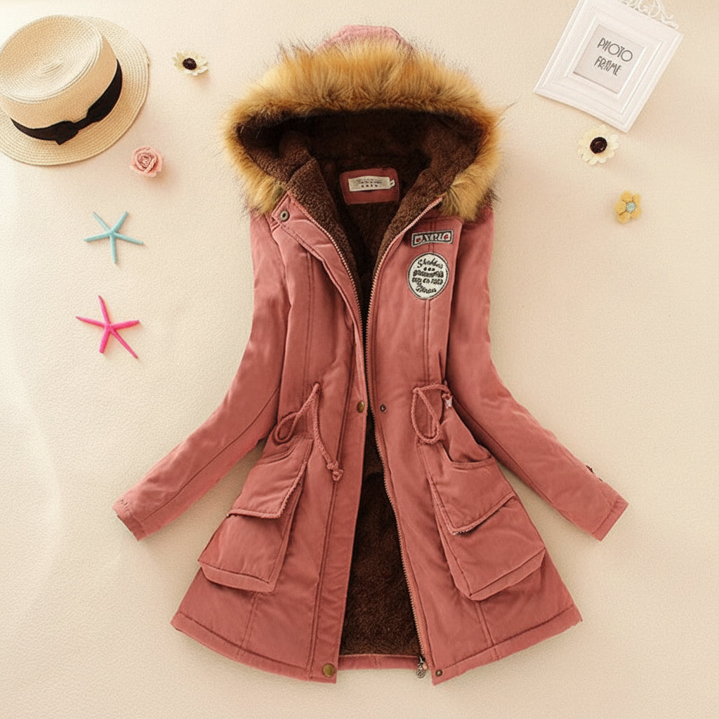 Damska Kurtka Puchowa Kapturem Długi Rękaw Zimowa