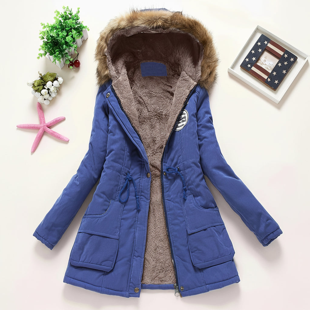 Damska Kurtka Puchowa Kapturem Długi Rękaw Zimowa