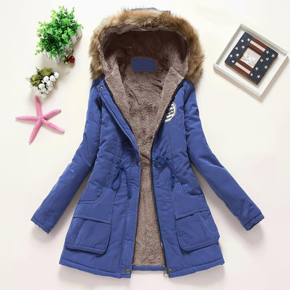 Damska Kurtka Puchowa Kapturem Długi Rękaw Zimowa