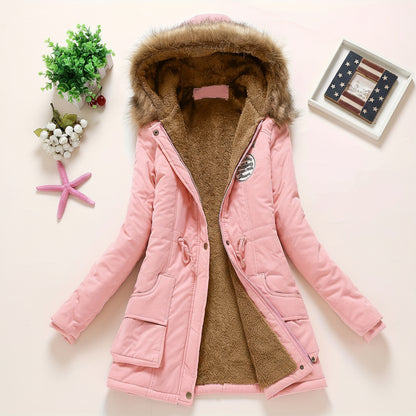 Damska Kurtka Puchowa Kapturem Długi Rękaw Zimowa