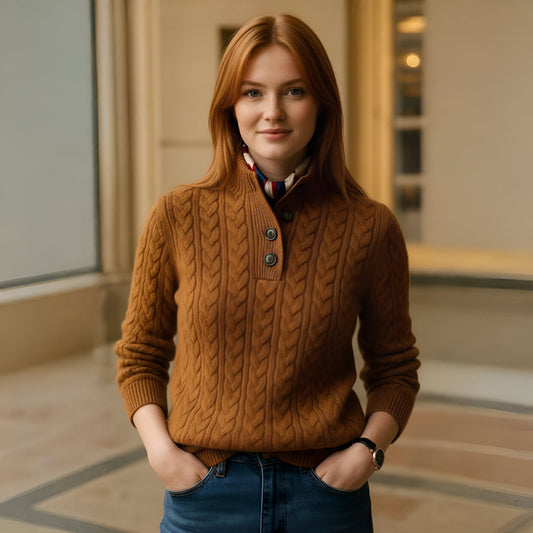 Damski Dzianinowy Sweter Krótki Golf Elegancki