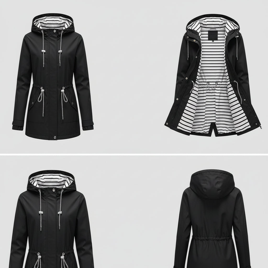 Damska Lekka Kurtka Wiatrówka Kapturem Długa