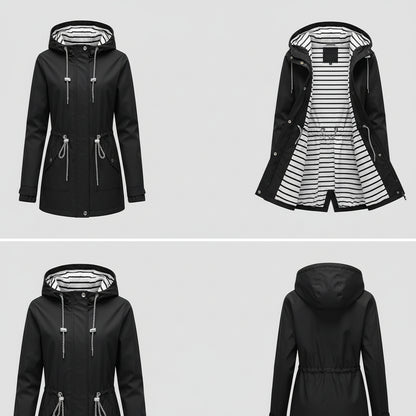 Damska Lekka Kurtka Wiatrówka Kapturem Długa