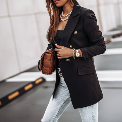 Damska Marynarka Oversized Fasonie Długi Rękaw Guzikami