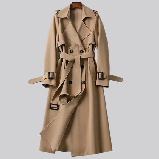 Płaszcz Damski Dwurzędowy Trencz Elegancki Jesień Zimę