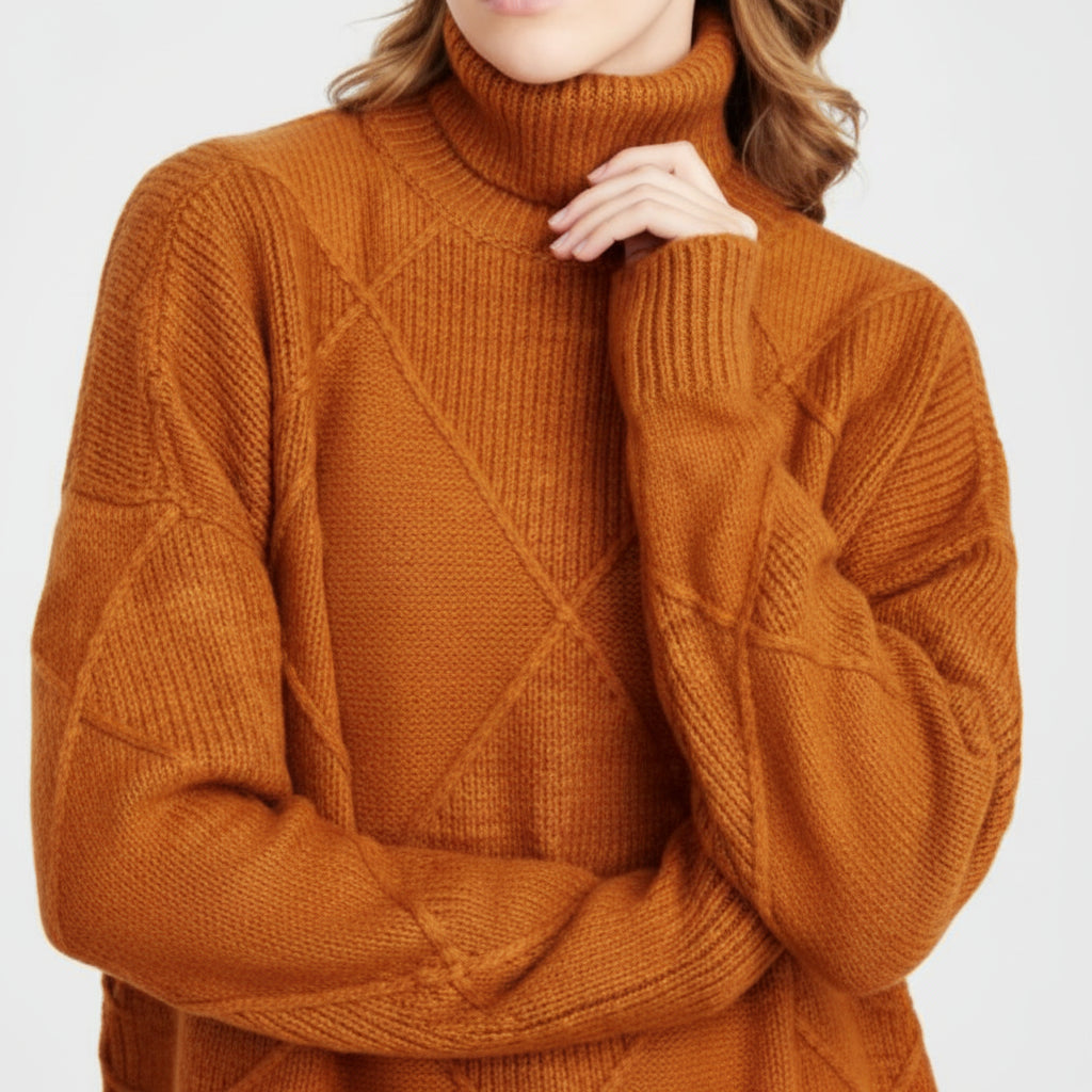 Damski Dzianinowy Sweter Golf Miękki Ciepły Oversize