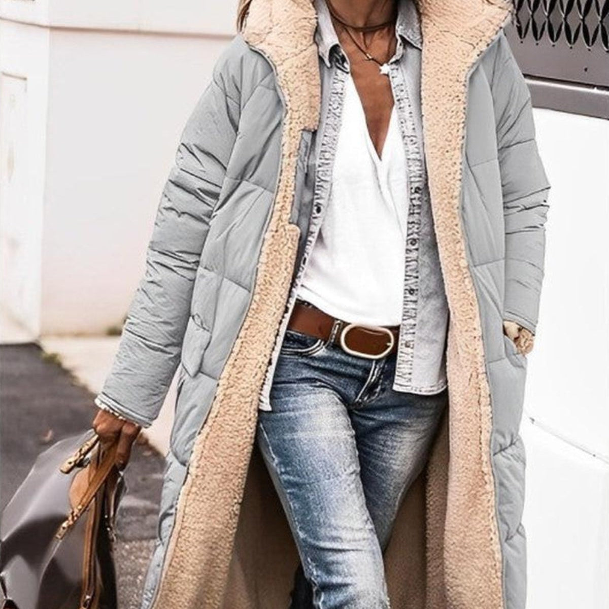 Damska Długa Puffer Kurtka Ciepła Oversize Zimowa