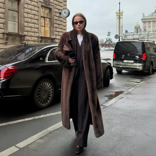 Płaszcz Damski Zimowy Długi Miękki Styl Miejski