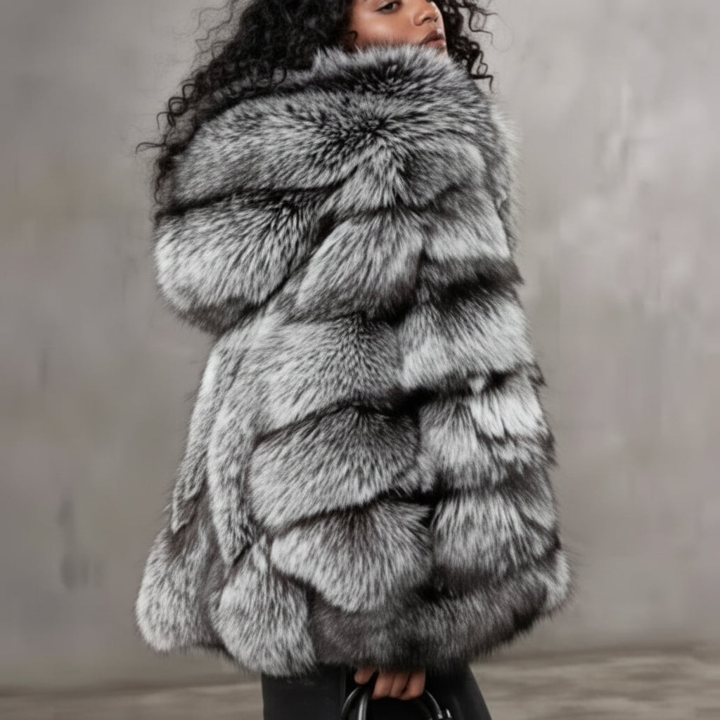 Damska Futrzana Kurtka Zimowa Puszysta Oversize