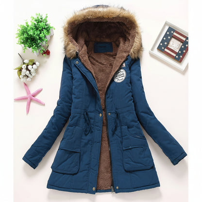 Damska Kurtka Puchowa Kapturem Długi Rękaw Zimowa