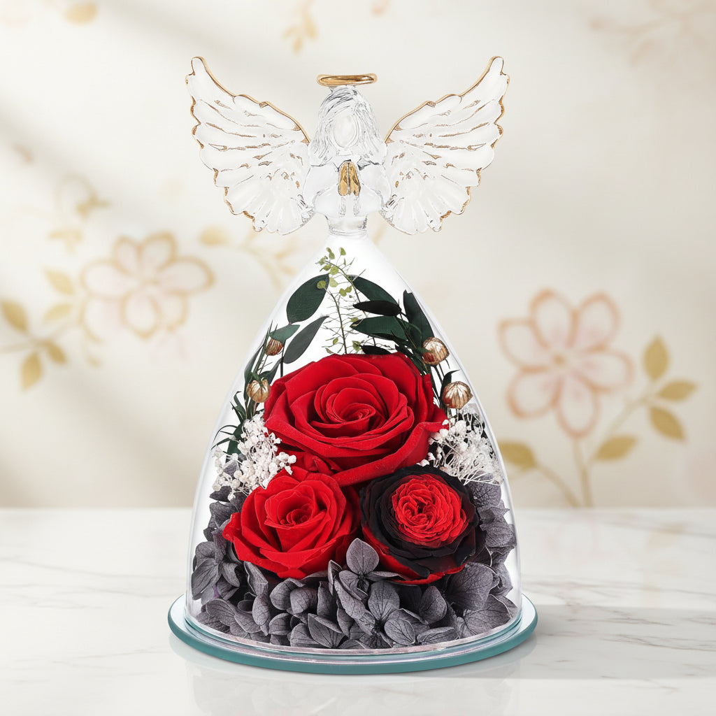 Wieczna Róża Szklanej Kulisie Aniołem Prezent Walentynki Rocznicę
