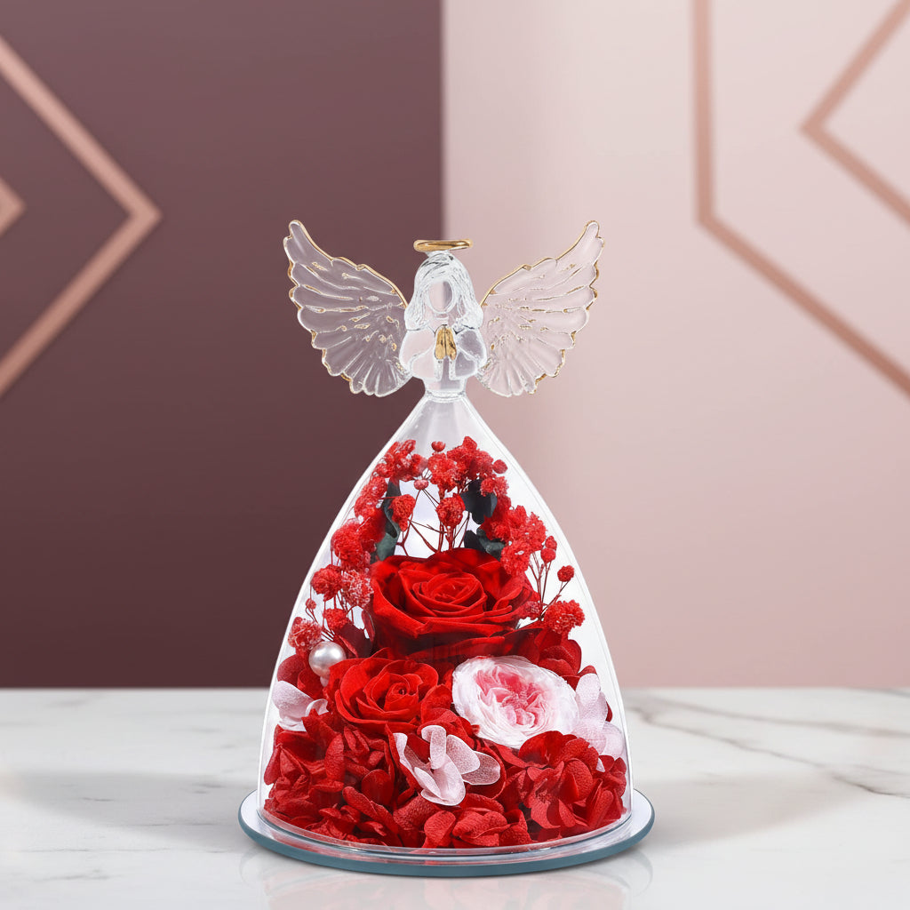 Wieczna Róża Szklanej Kulisie Aniołem Prezent Walentynki Rocznicę