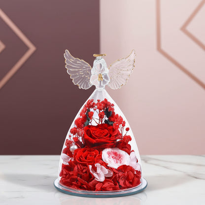 Wieczna Róża Szklanej Kulisie Aniołem Prezent Walentynki Rocznicę