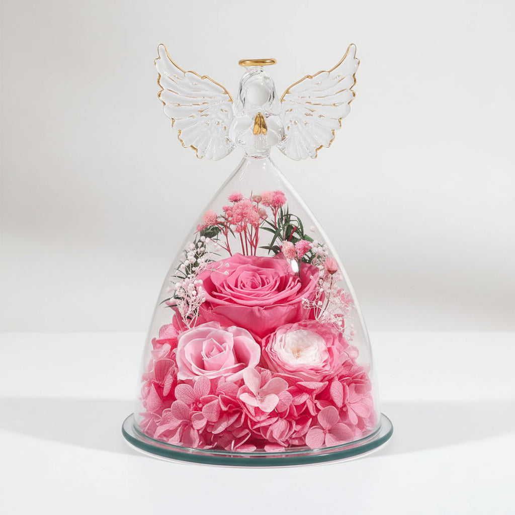 Wieczna Róża Szklanej Kulisie Aniołem Prezent Walentynki Rocznicę