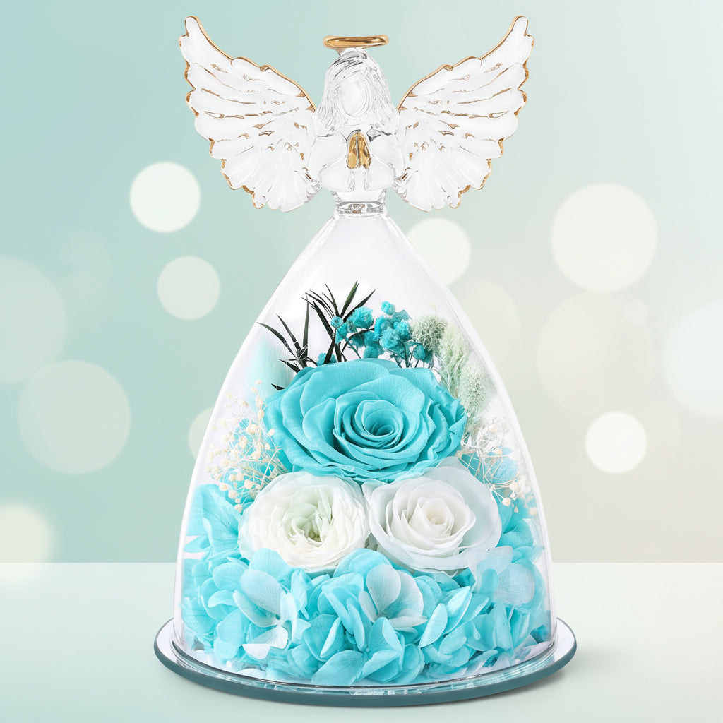 Wieczna Róża Szklanej Kulisie Aniołem Prezent Walentynki Rocznicę