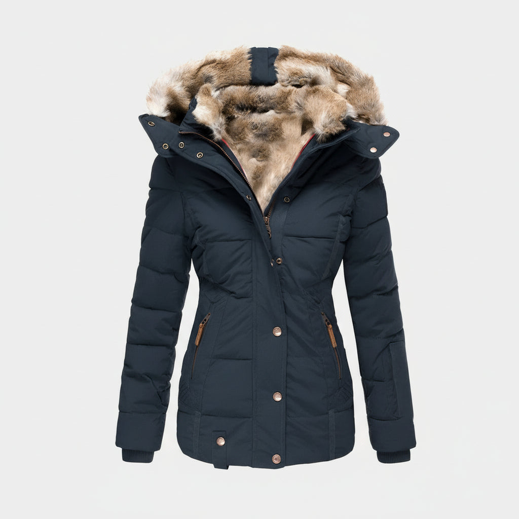 Damska Puchowa Kurtka Zimowa Krótka Parka Futerem