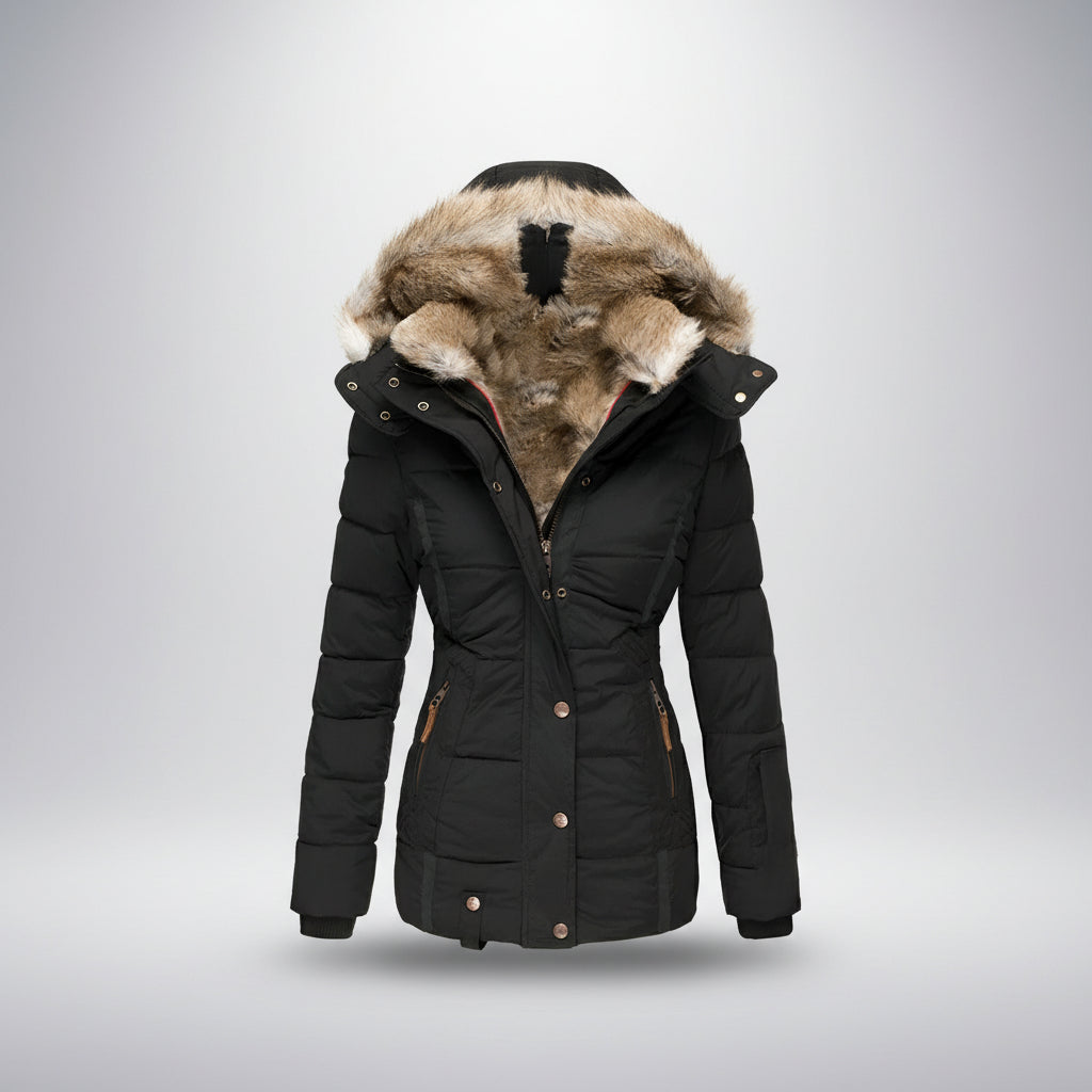 Damska Puchowa Kurtka Zimowa Krótka Parka Futerem