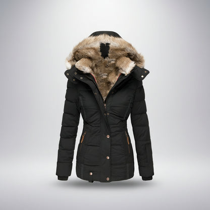 Damska Puchowa Kurtka Zimowa Krótka Parka Futerem
