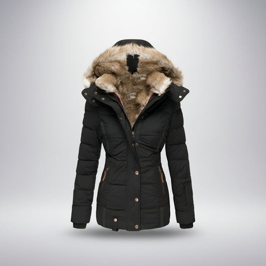 Damska Puchowa Kurtka Zimowa Krótka Parka Futerem