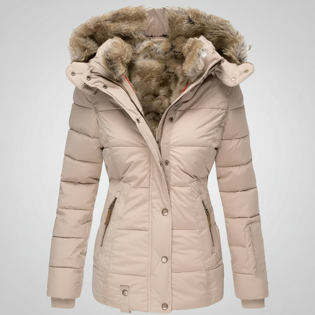 Damska Puchowa Kurtka Zimowa Krótka Parka Futerem