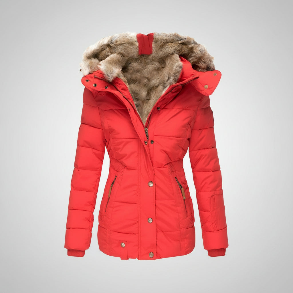 Damska Puchowa Kurtka Zimowa Krótka Parka Futerem