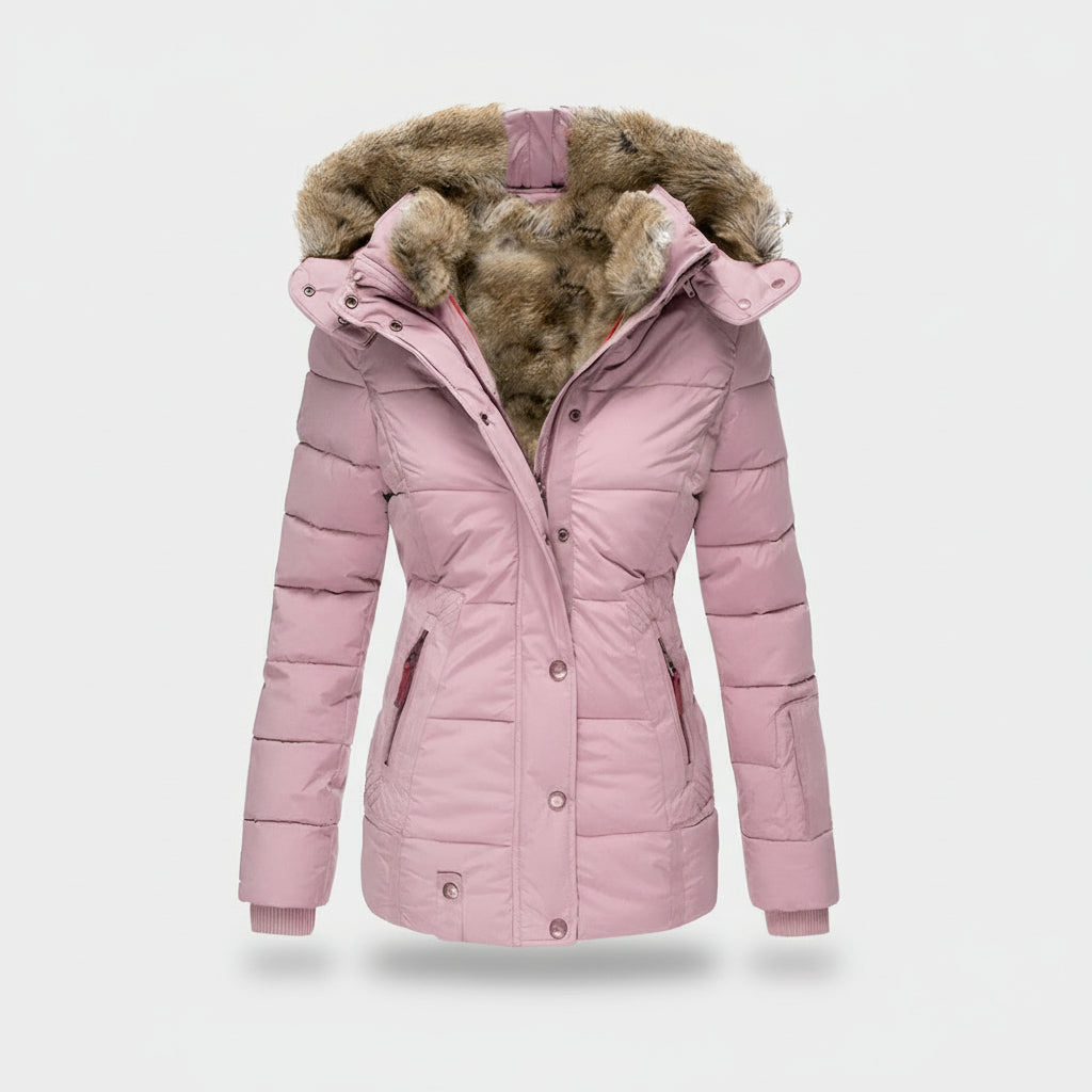 Damska Puchowa Kurtka Zimowa Krótka Parka Futerem