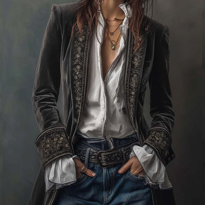 Damska Womens Jacket Marynarka Welurowa Elegancka Długa