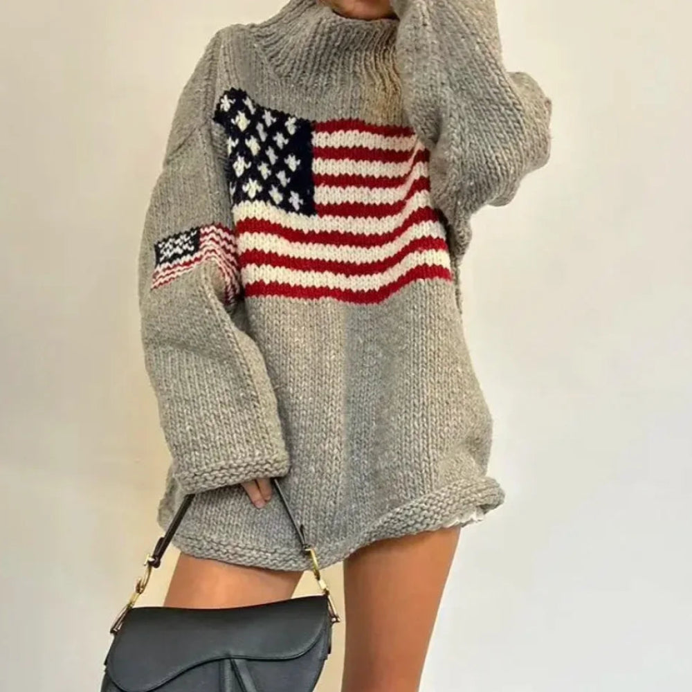 Damski Dzianinowy Sweter Golf Oversize Długi Krój