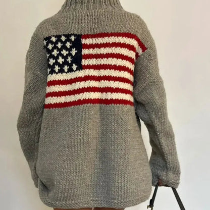 Damski Dzianinowy Sweter Golf Oversize Długi Krój