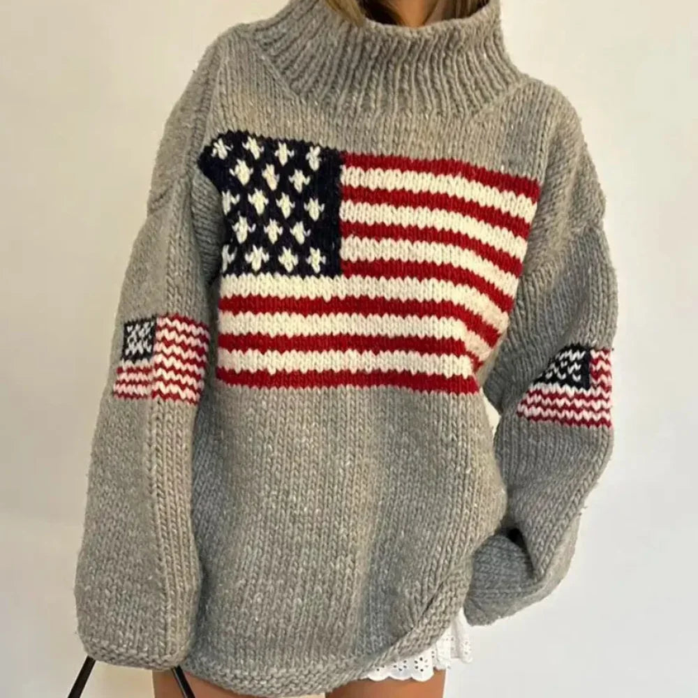 Damski Dzianinowy Sweter Golf Oversize Długi Krój