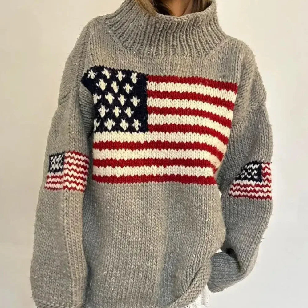 Damski Dzianinowy Sweter Golf Oversize Długi Krój