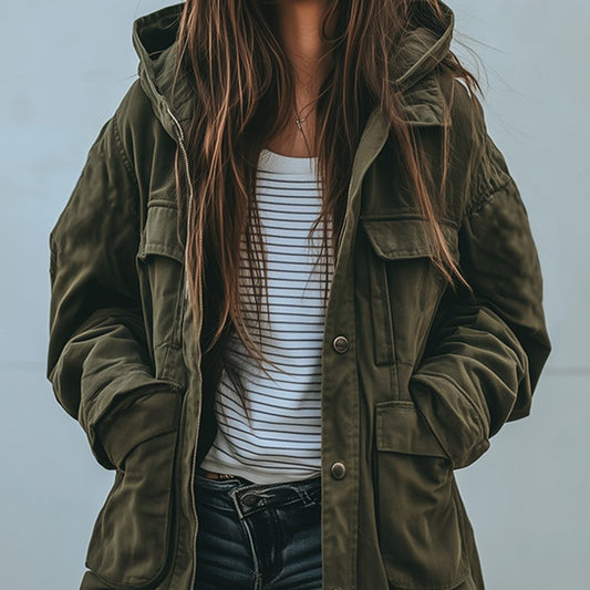 Damska Długa Kurtka Śniegowa Lekka Kapturem