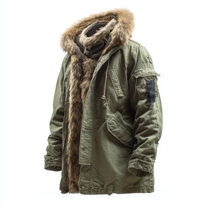Kurtka parkowa wojskowa, ciepły płaszcz z futrzaną podszewką