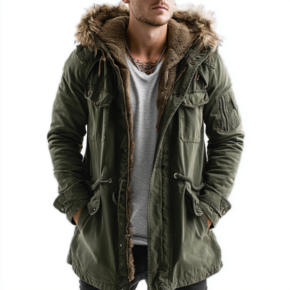 Kurtka parkowa wojskowa, ciepły płaszcz z futrzaną podszewką