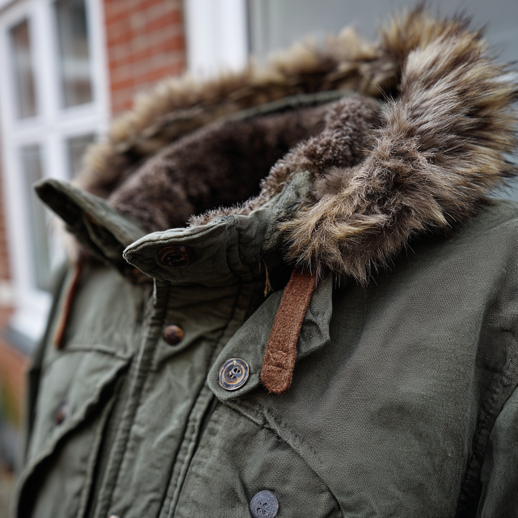 Kurtka parkowa wojskowa, ciepły płaszcz z futrzaną podszewką
