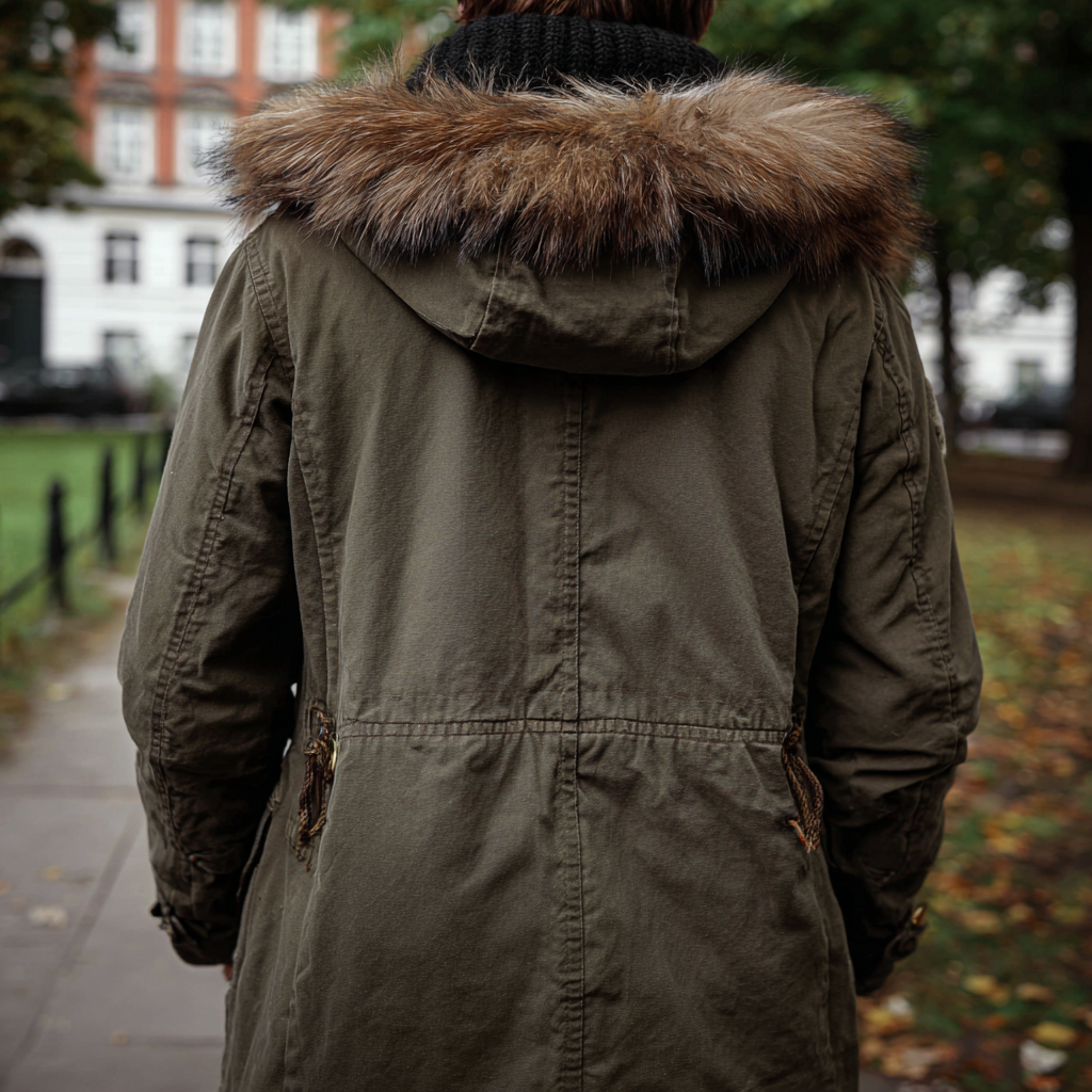 Kurtka parkowa wojskowa, ciepły płaszcz z futrzaną podszewką