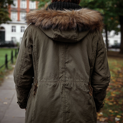Kurtka parkowa wojskowa, ciepły płaszcz z futrzaną podszewką