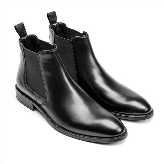 Skórzane botki Chelsea z paskami przy kostce ułatwiają zakładanie i zdejmowanie.