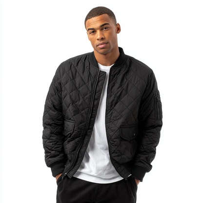 Męska pikowana kurtka bomber z zamkiem błyskawicznym i ociepleniem