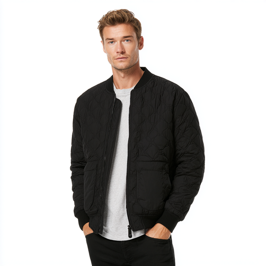 Męska pikowana kurtka bomber z zamkiem błyskawicznym i ociepleniem